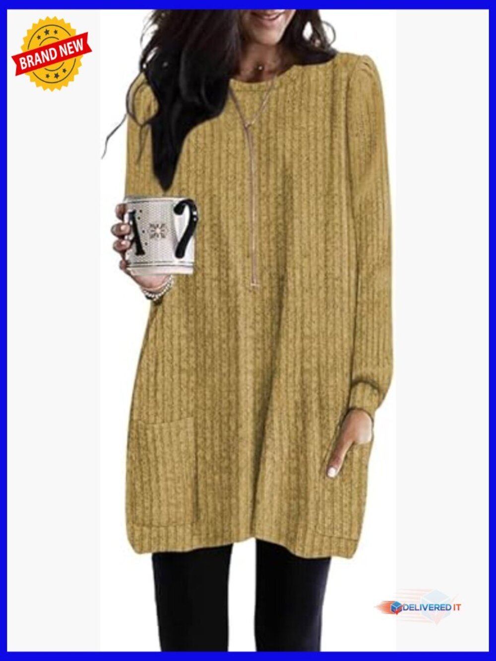 Long Sleeve Tunic Top with Pockets Loose Fit Crew Neck Pullover Shirt S-3XL